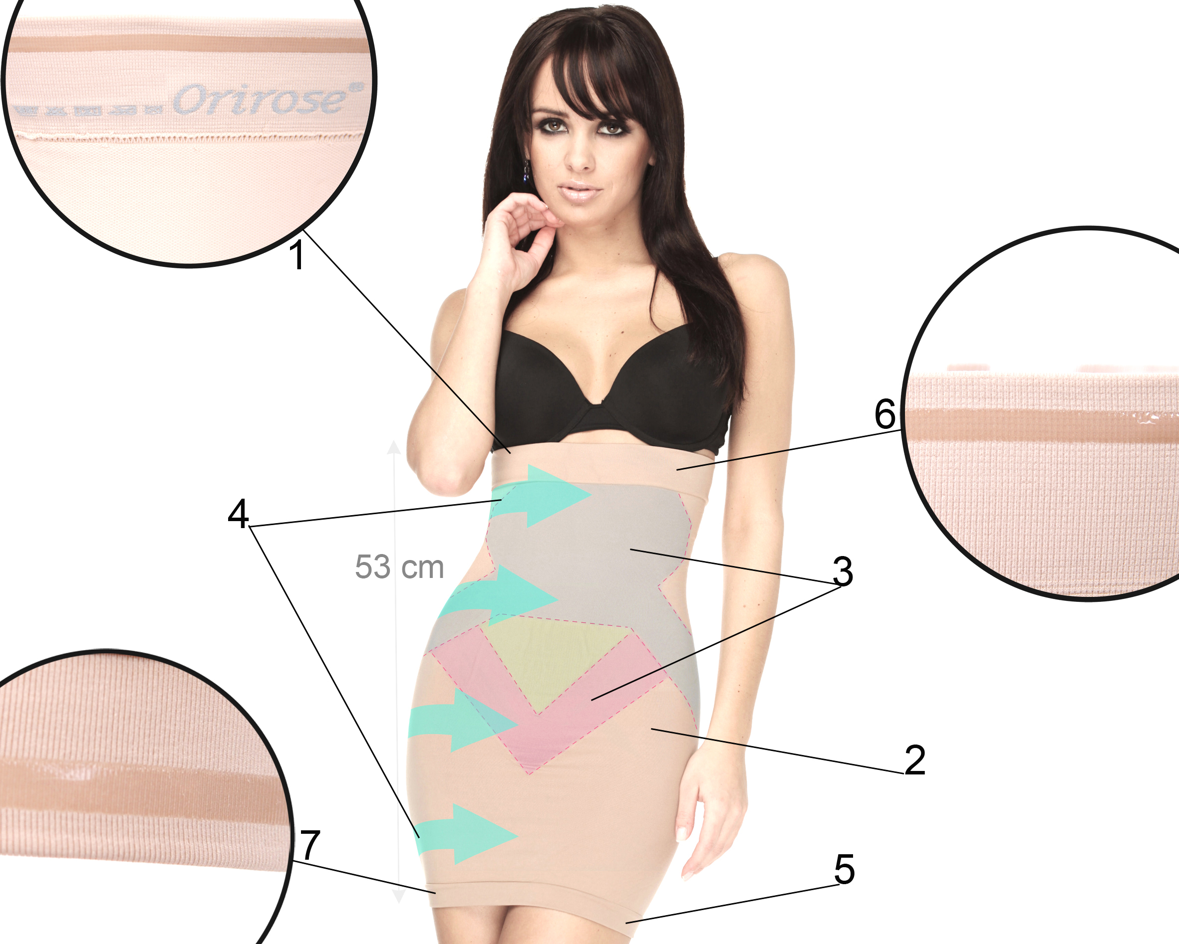 Orirose ®, Halka, spódnica, sukienka wyszczuplająco – modelująca, wykonana w bezszwowej technologii, idealnie przylegająca do ciała, kształtująca, talię, brzuch, biodra i pośladki z silikonem antyrolującym Seamless SLIMMING dress - obrazek 2