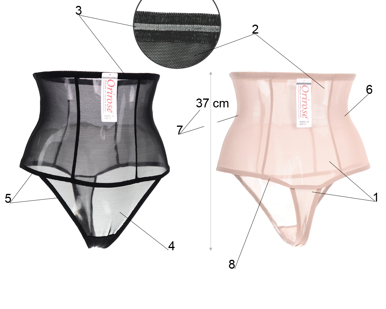 Orirose ®, Wyszczuplające dolne i górne partie brzucha, wygładzające talię, wykonane z przewiewnej MIKROSIATKI z silikonem samonośnym zapobiegającym rolowaniu TUMMY STRING SILICON - obrazek 7