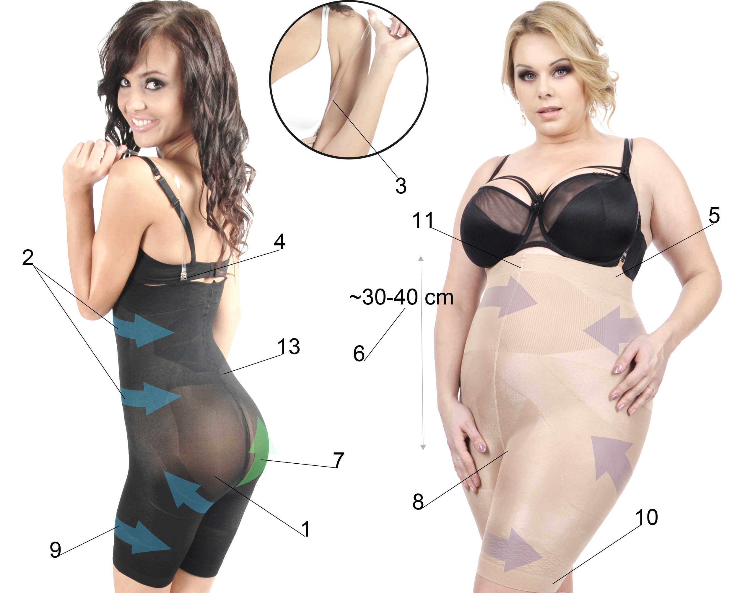 Orirose ®, Włoski gorset wyszczuplający i modelujący talię, brzuch, biodra, ujędrniający pośladki, wygładzający uda z ramiączkami silikonowymi SLIM straps - obrazek 2
