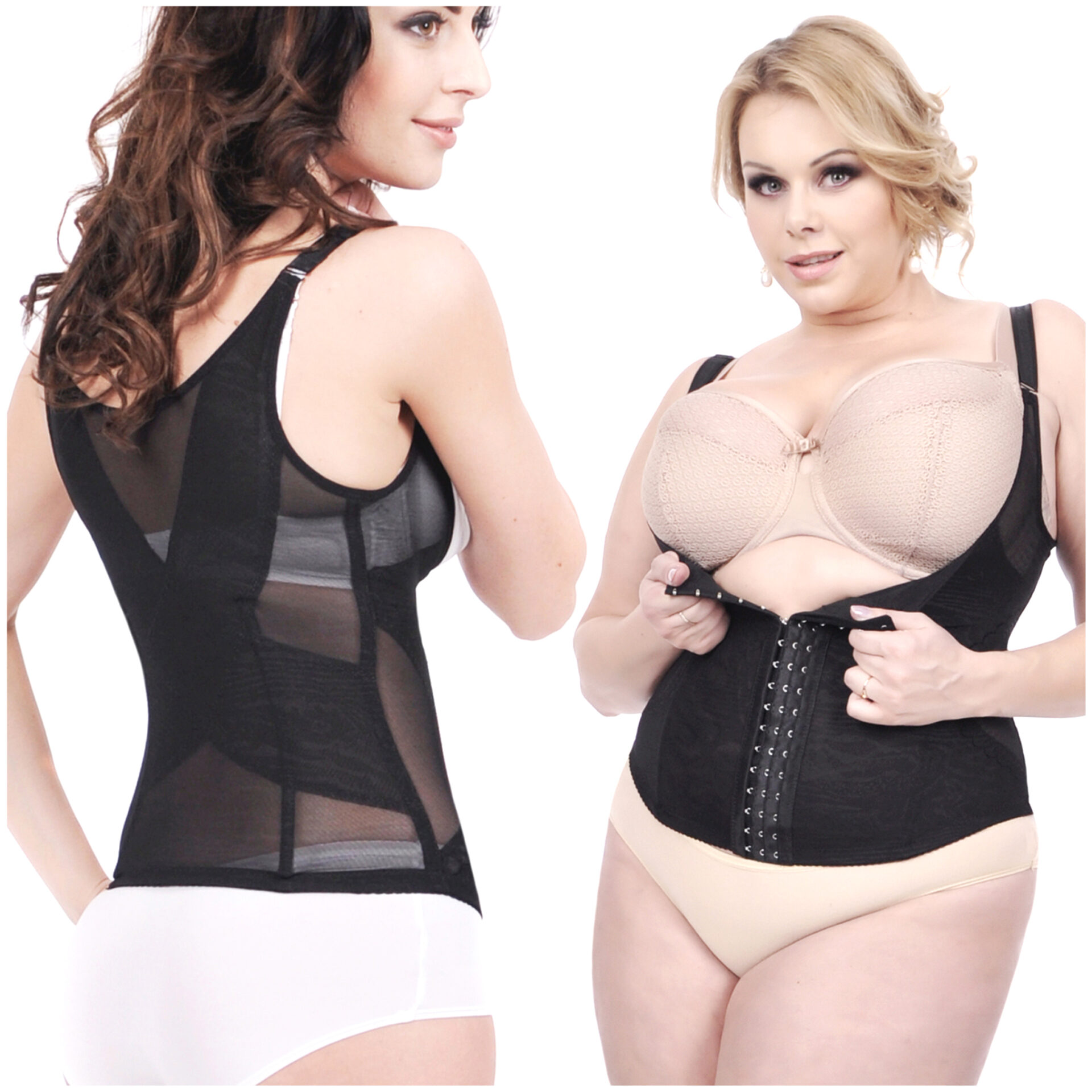 Orirose ® Mocno wyszczuplający górne i dolne partie brzucha, wygładzający i modelujący talię, prostujący plecy, ujędrniające biust, wykonany z przewiewnej mikrosiatki, gorset z trzystopniowa regulacją ucisku Talia SLIM size plus