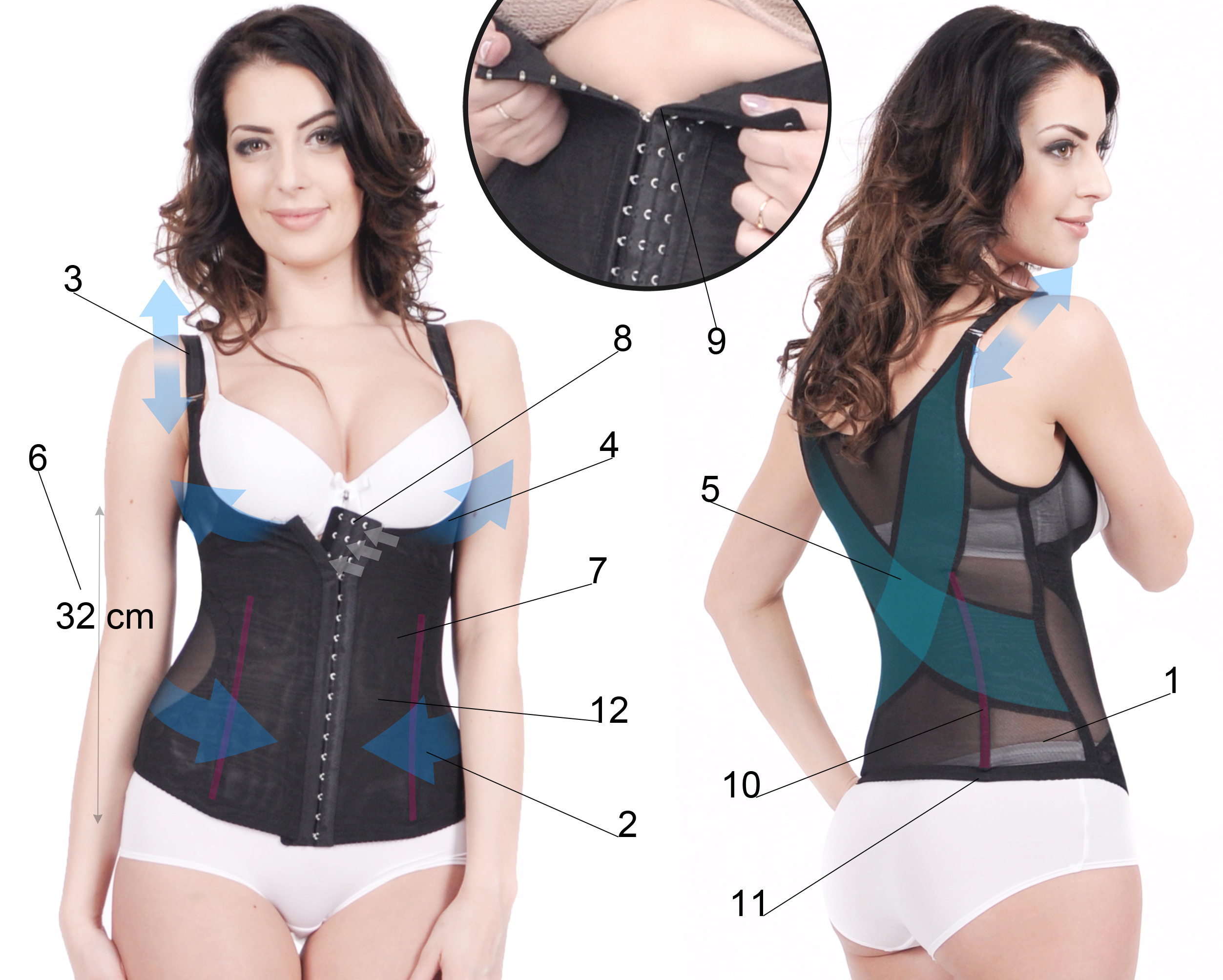 Orirose ® Mocno wyszczuplający górne i dolne partie brzucha, wygładzający i modelujący talię, prostujący plecy, ujędrniające biust, wykonany z przewiewnej mikrosiatki, gorset z trzystopniowa regulacją ucisku Talia SLIM size plus - obrazek 38