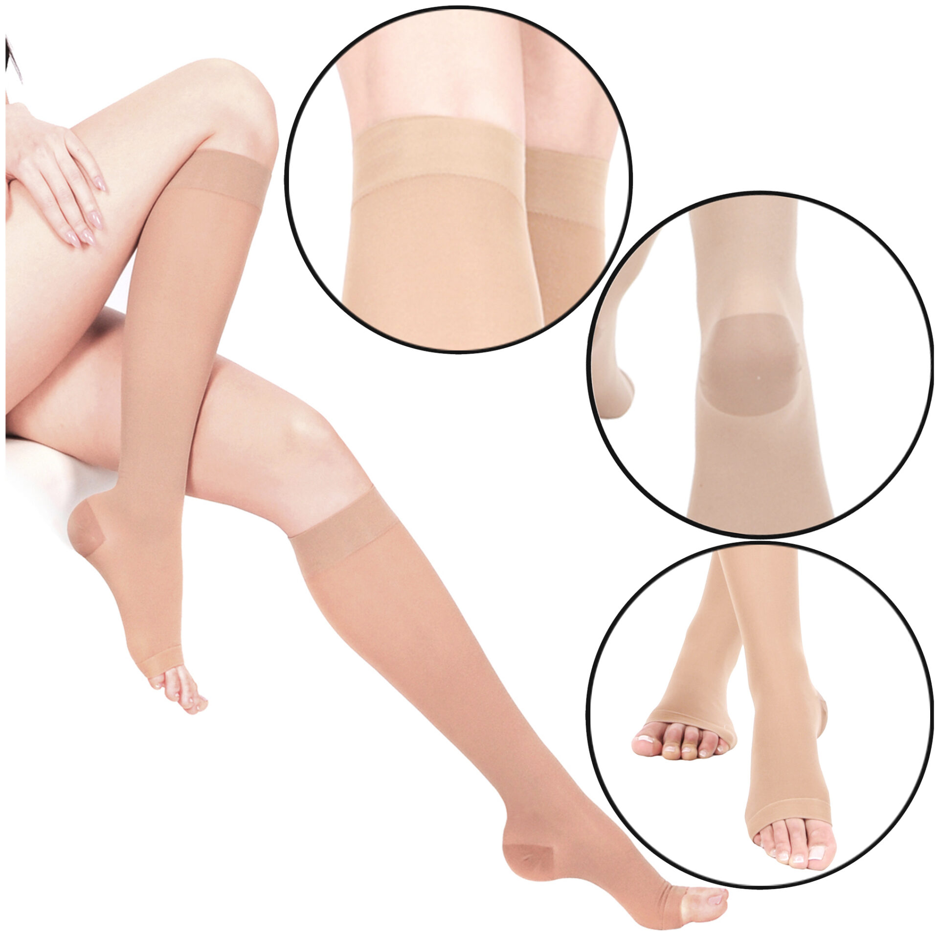 Orirose ®, Bezpalcowe podkolanówki PRZECIWŻYLAKOWE 140 den w II stopniu ucisku 18/22 mmHg 24/29 hPa ze stopniowanym uciskiem.