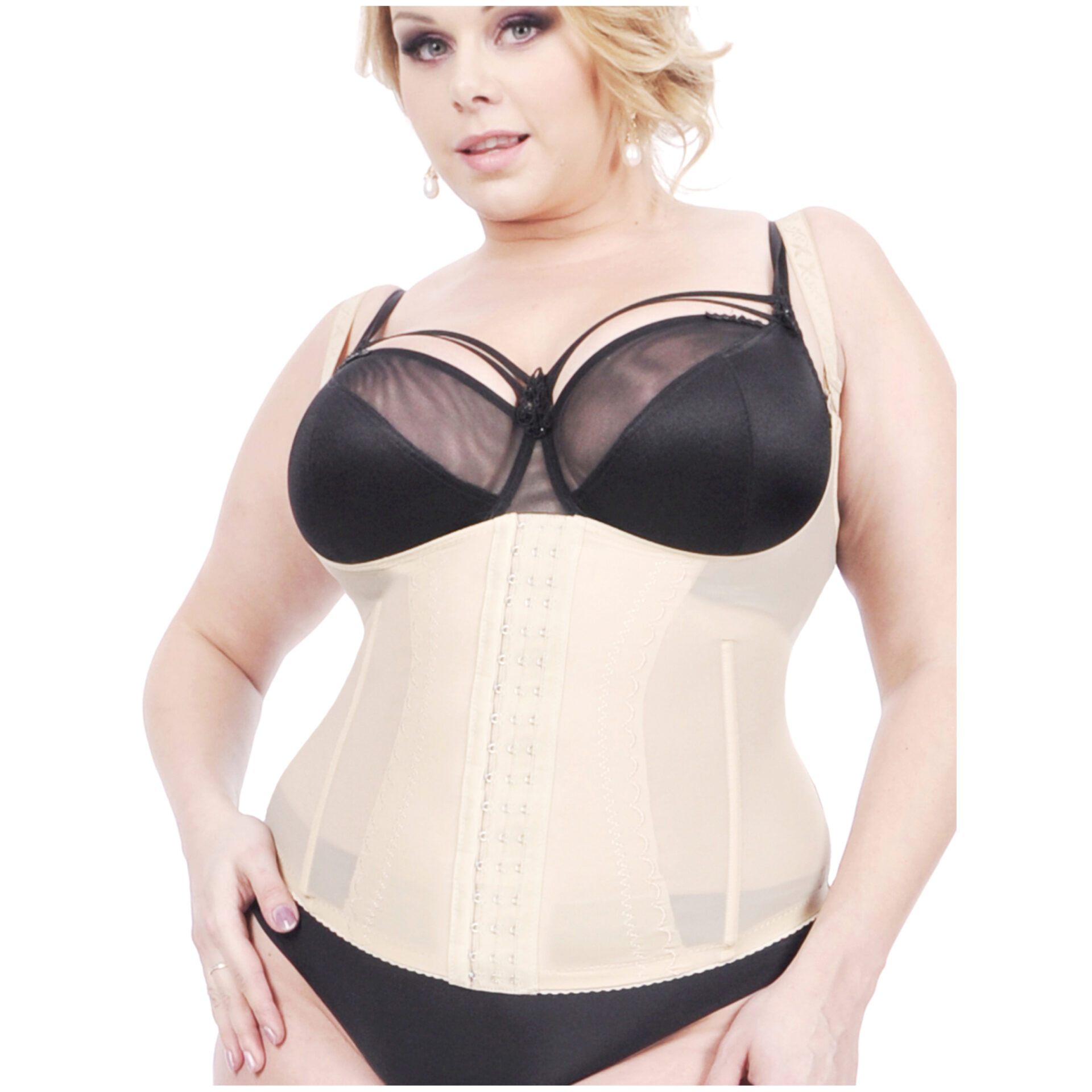 Orirose ® Gorset wyszczuplający górne i dolne partie brzucha, modelujący talię, prostujący plecy, ujędrniający biust z trzystopniową regulacją ucisku SIZE PLUS Sleek & slim