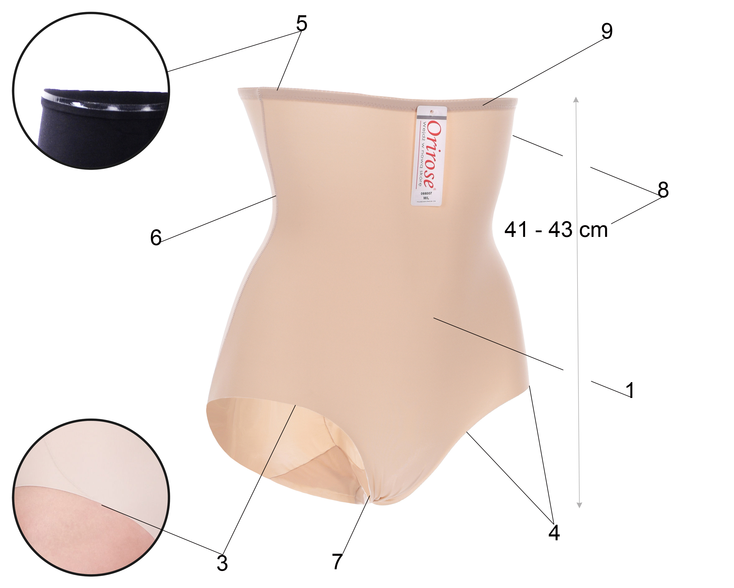 Orirose ® Wysokie, wykończone laserowo, z silikonem antyrolującym, wyszczuplające górne i dolne partie brzucha, wygładzające linię talii i bioder, ujędrniające pośladki Figi SATIN high - obrazek 2