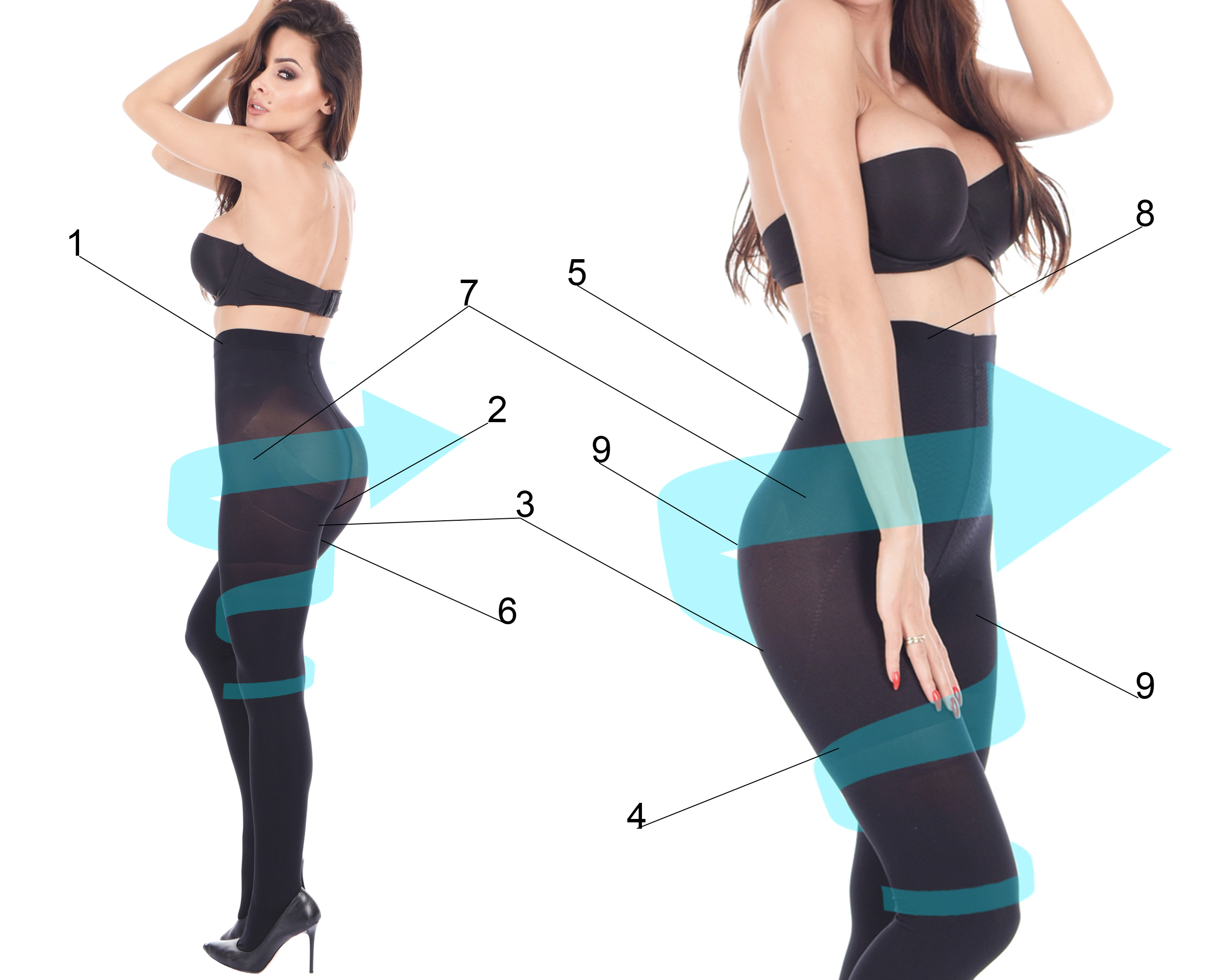 Orirose® wysokie WYSZCZUPLAJĄCE Rajstopy damskie PUSH-UP, modelujące talię, brzuch, biodra, pośladki, uda z wysoką częścią majtkowo - gorsetową, mikrofibra 70den - obrazek 2