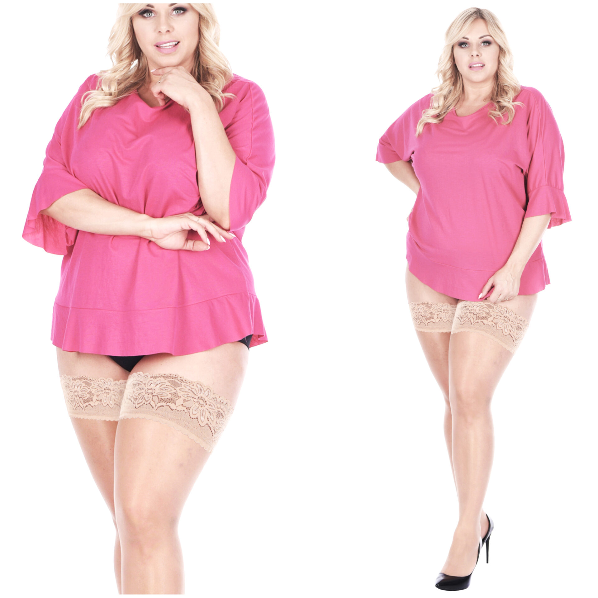 Orirose ®, SEXY włoskie pończochy samonośne o SZEROKIEJ 7/8 cm KWIATOWEJ koronce lycra 40den o podwyższonej odporności na zaciągnięcia SIZE PLUS