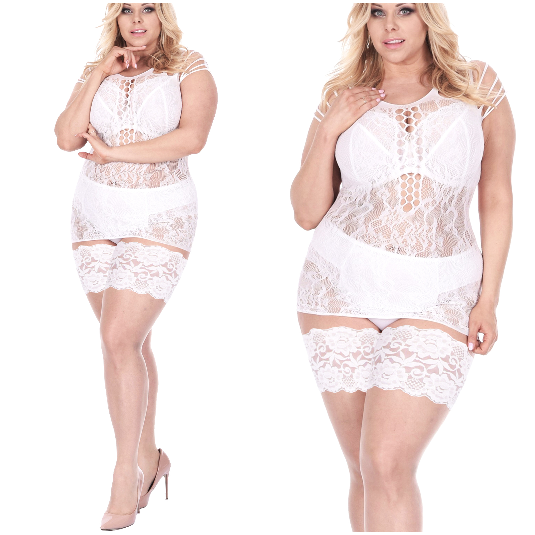 Orirose ®, SEXY włoskie ŚLUBNE POŃCZOCHY damskie samonośne 15den – transparentne o 14-15cm kwiatowej koronce - SIZE PLUS - obrazek 10