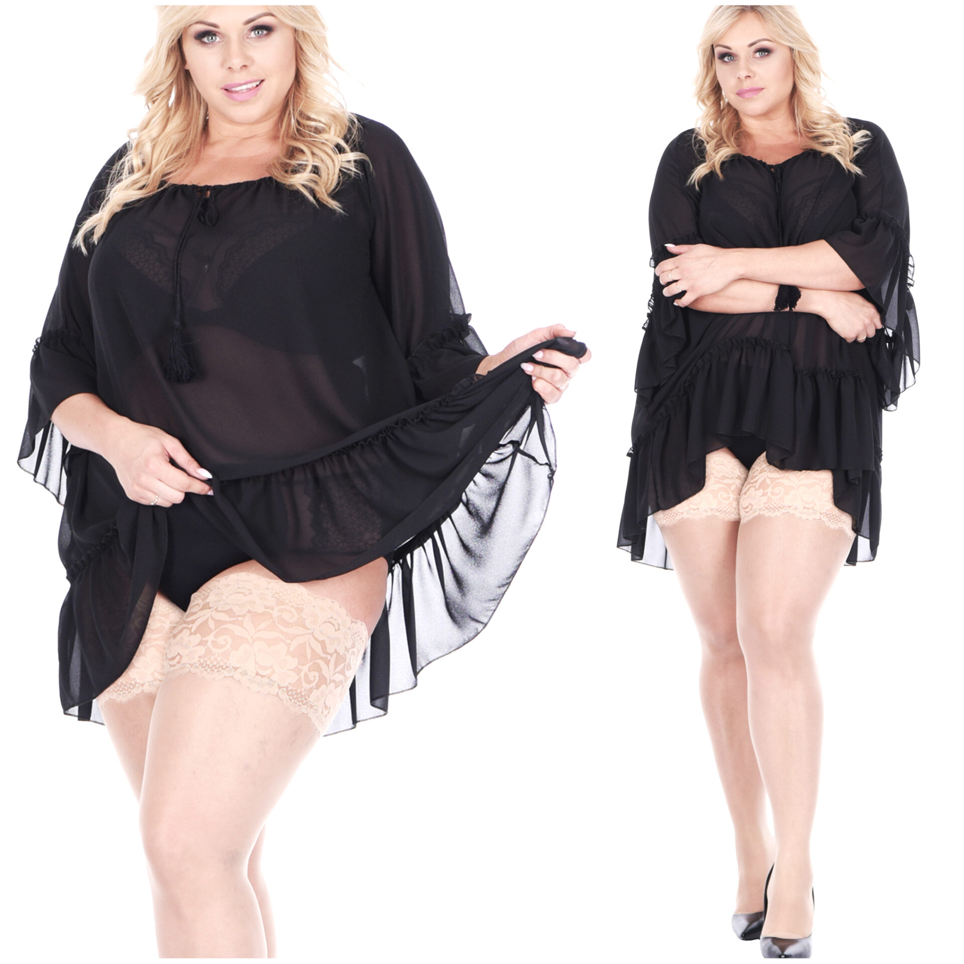 Orirose ®, SEXY włoskie pończochy samonośne o SZEROKIEJ 7/8 cm KWIATOWEJ koronce MICRO 40den o podwyższonej odporności na zaciągnięcia SIZE PLUS