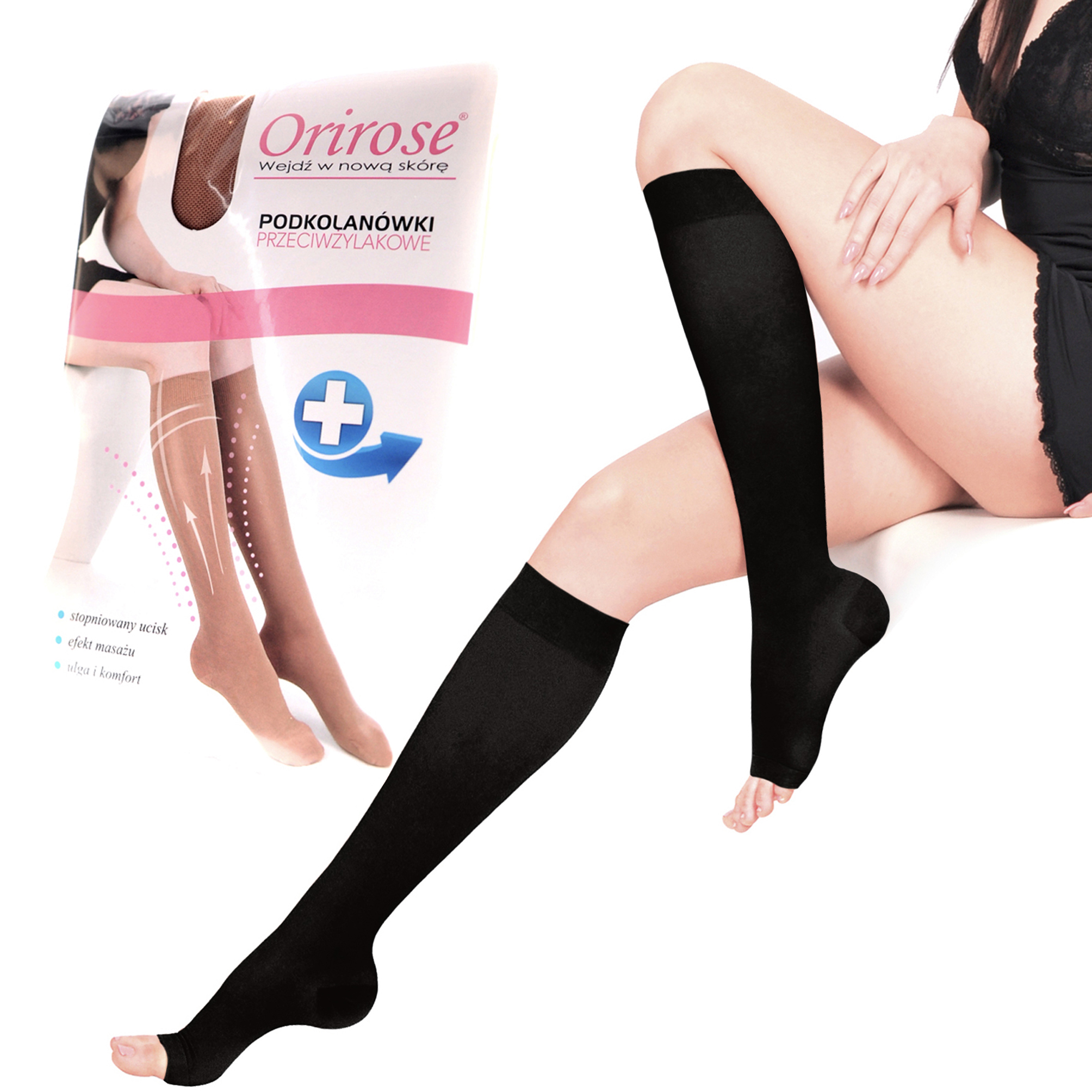 Orirose ®, BEZPALCOWE podkolanówki przeciwżylakowe o III stopniu ucisku 23-32mmHg, 280 den (kryjące), ze stopniowanym uciskiem na całej długości, struktura plastra miodu, anatomicznie dopasowane do kształtu nogi, wzmocniona pięta i palce. - obrazek 11